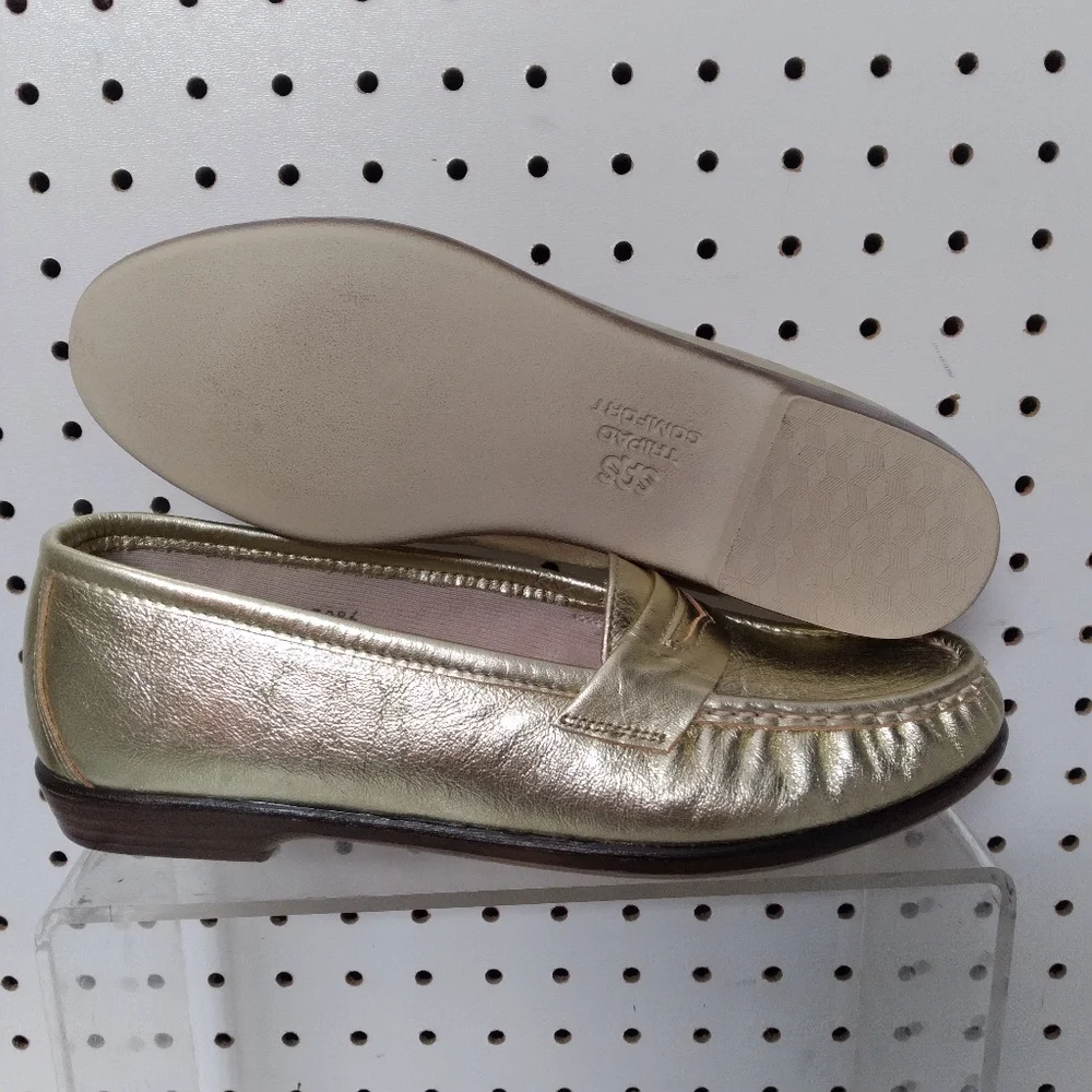 SAS Women's Comfort Loafers Leather Shoes Gold Flat Made In USA 🇺🇸 Sz 8 - Picture 11 of 15